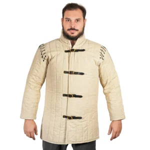 Medieval Quilted Cotton Canvas Gambeson with Detachable Sleeves
