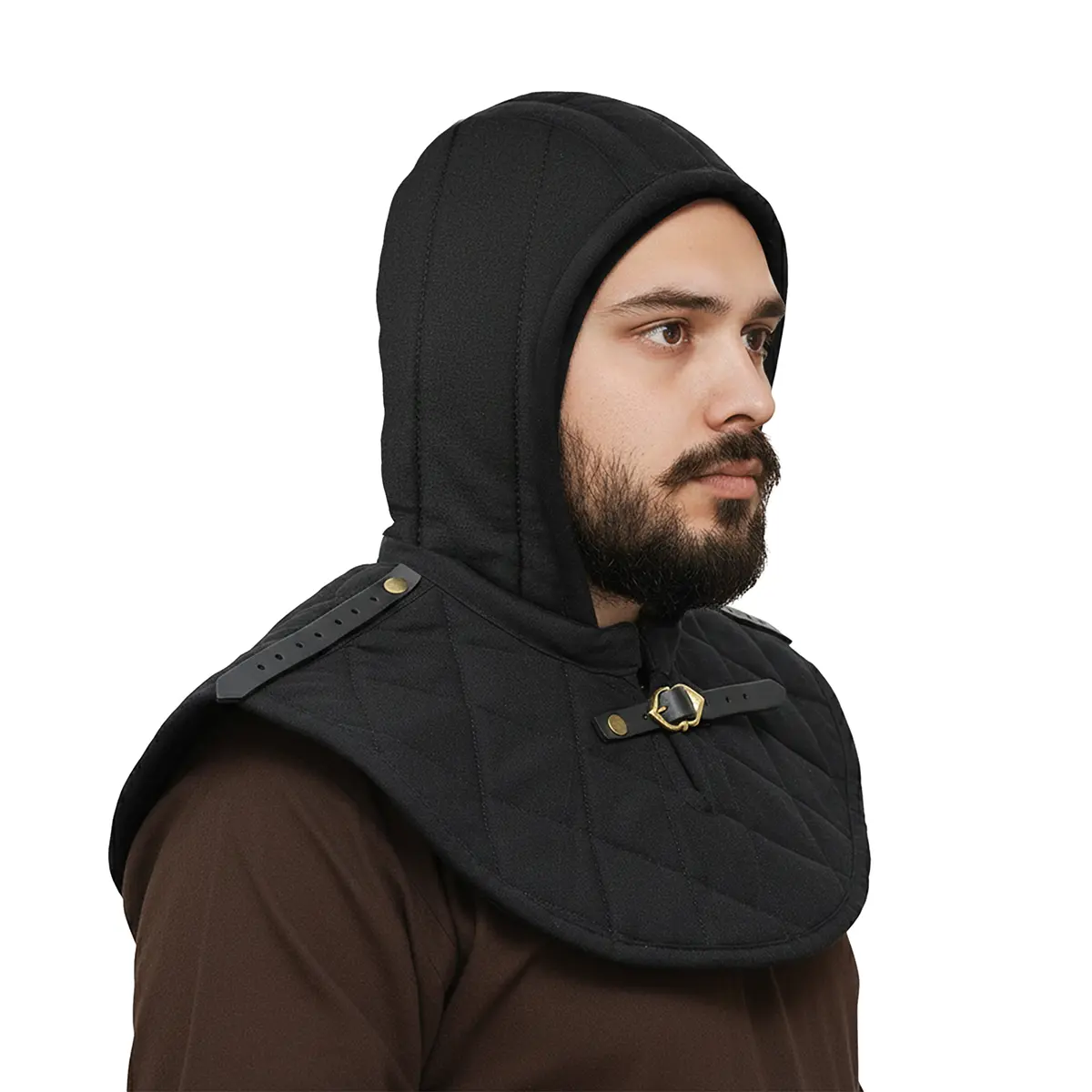 Medieval Quilted Canvas Arming Hood with Collar
