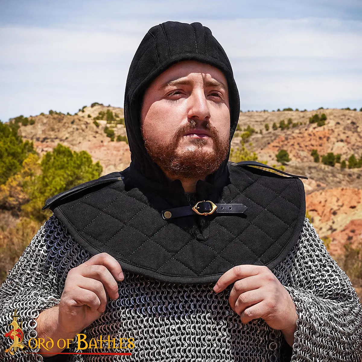 Medieval Quilted Canvas Arming Hood with Collar - Image 3