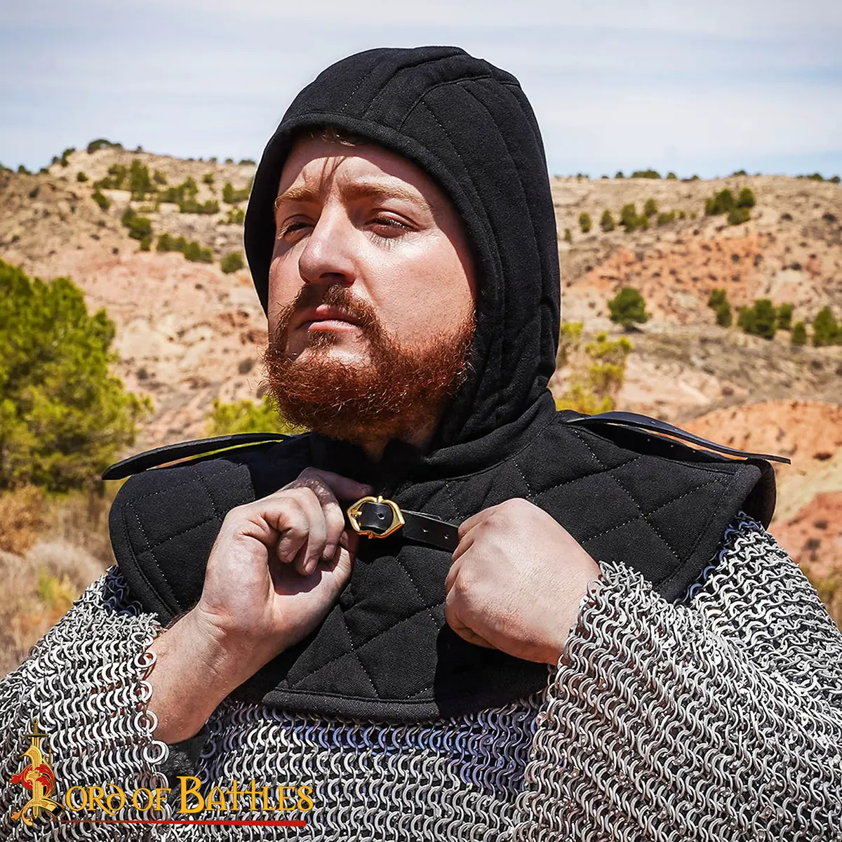 Medieval Quilted Canvas Arming Hood with Collar - Image 5