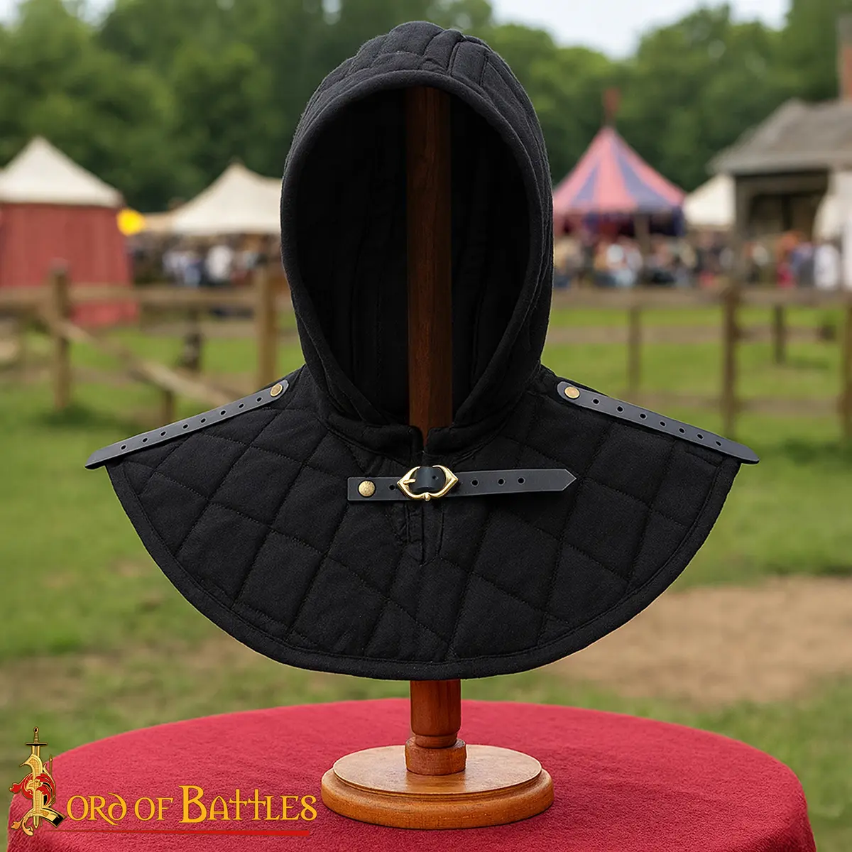 Medieval Quilted Canvas Arming Hood with Collar - Image 6