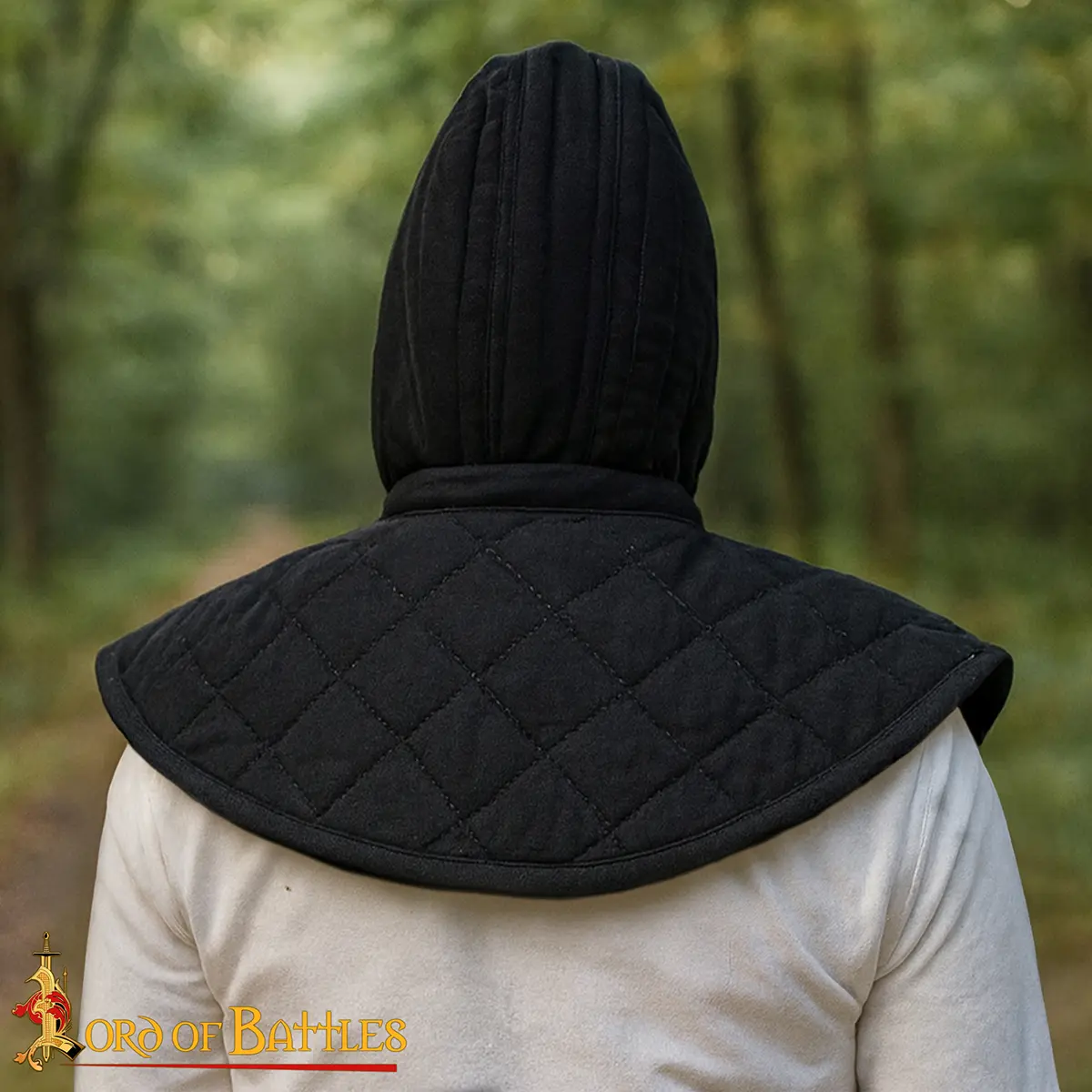 Medieval Quilted Canvas Arming Hood with Collar - Image 7