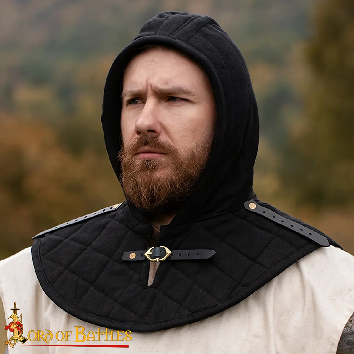 Medieval Quilted Canvas Arming Hood with Collar - Image 8