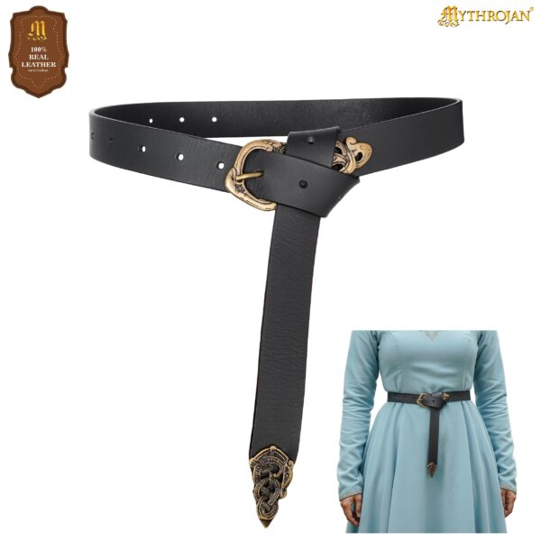 Viking Serpent Leather Belt with Brass Knotwork Fittings