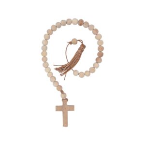 Medieval Wooden Rosary with Carved Cross & Leather Cord
