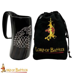Engraved Dire Wolf Ox Horn Tankard | Viking Ale Vessel