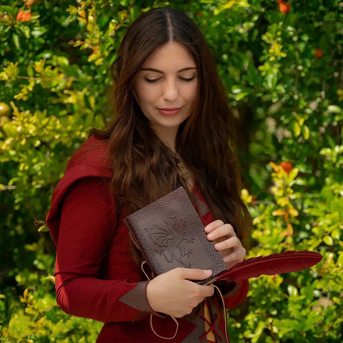 Embossed Dragon Buff Leather Journal with Tie Binding