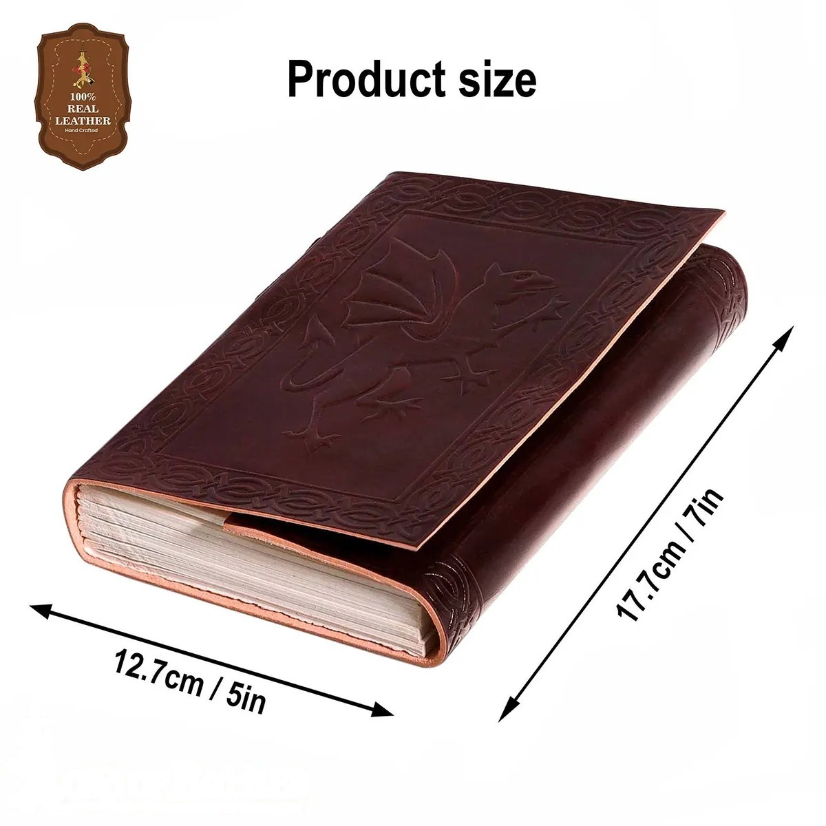 Embossed Dragon Buff Leather Journal with Tie Binding