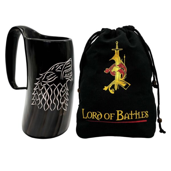 Engraved Dire Wolf Ox Horn Tankard, Viking Ale Vessel