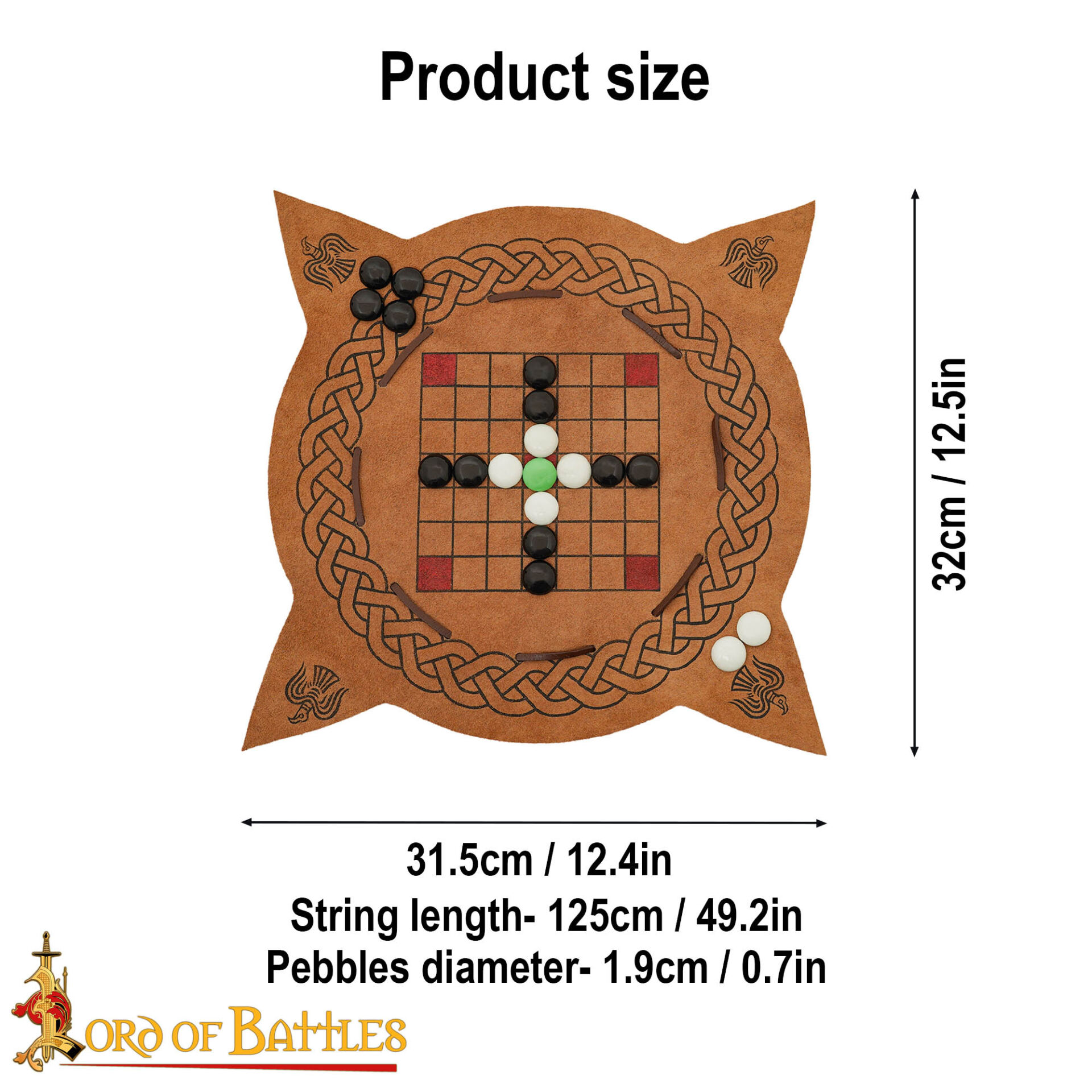 Viking Leather Hnefatafl Board Game with Glass Playing Pieces - Image 2