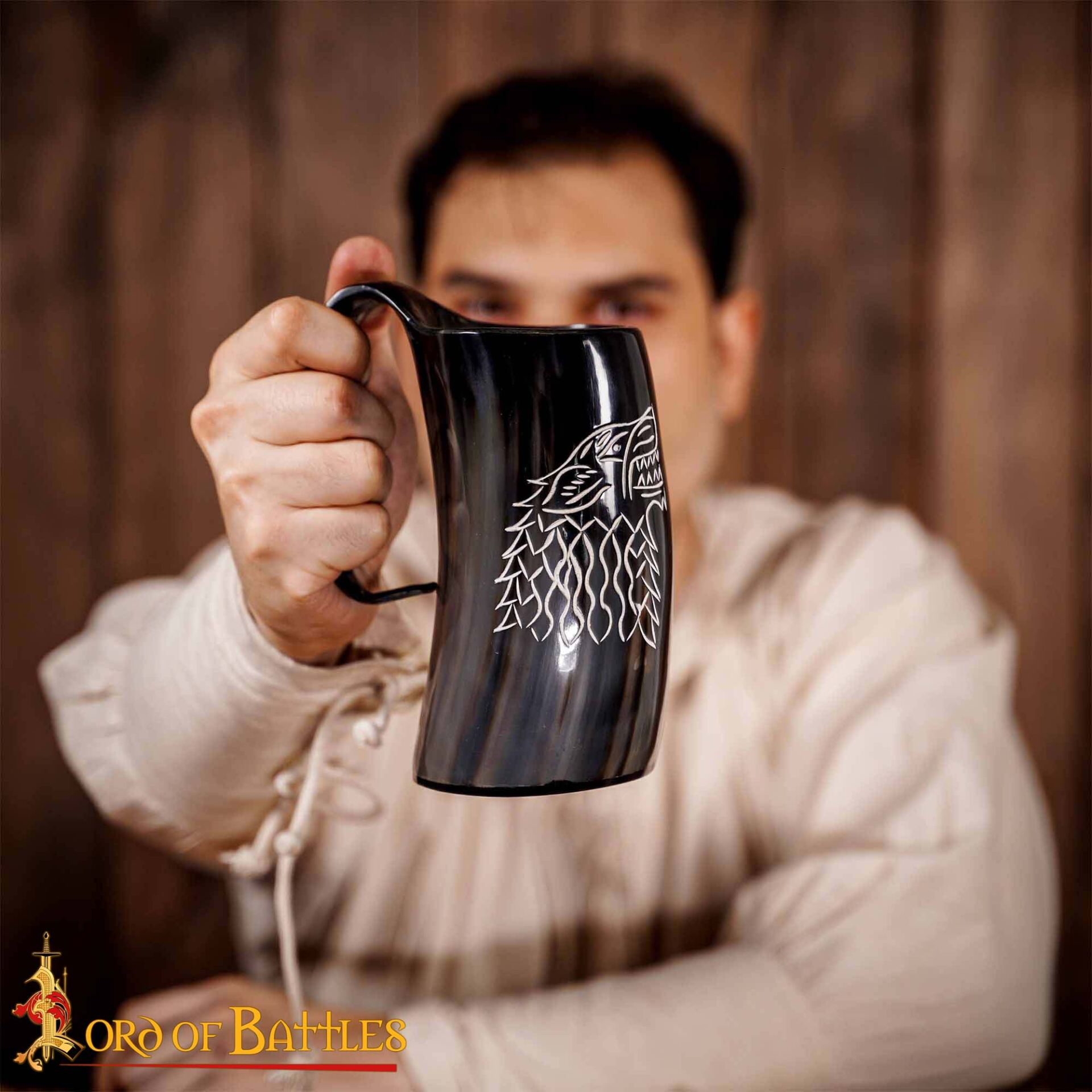 Engraved Dire Wolf Ox Horn Tankard | Viking Ale Vessel - Image 8