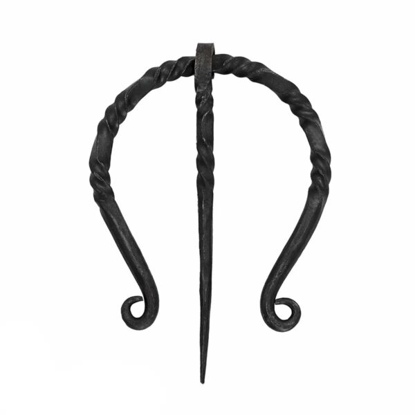 Hand-Forged Iron Viking Cloak Pin, Twisted Scroll Penannular Brooch