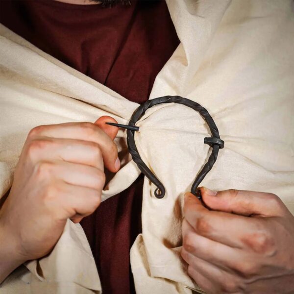 Hand-Forged Iron Viking Cloak Pin | Twisted Scroll Penannular Brooch