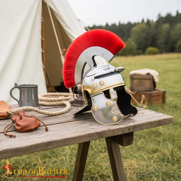 Roman Centurion Steel Helmet with Transverse Plume