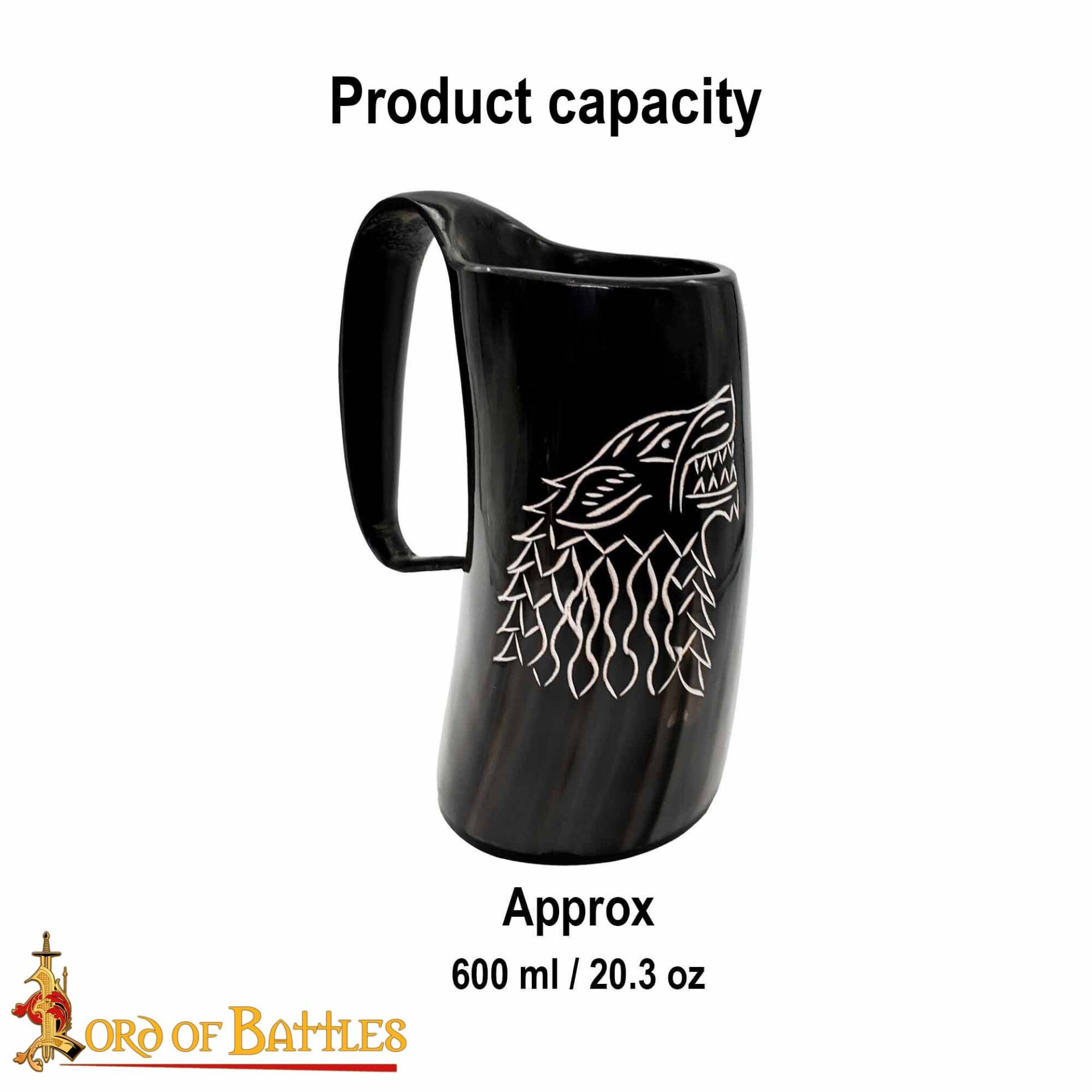 Engraved Dire Wolf Ox Horn Tankard | Viking Ale Vessel - Image 4