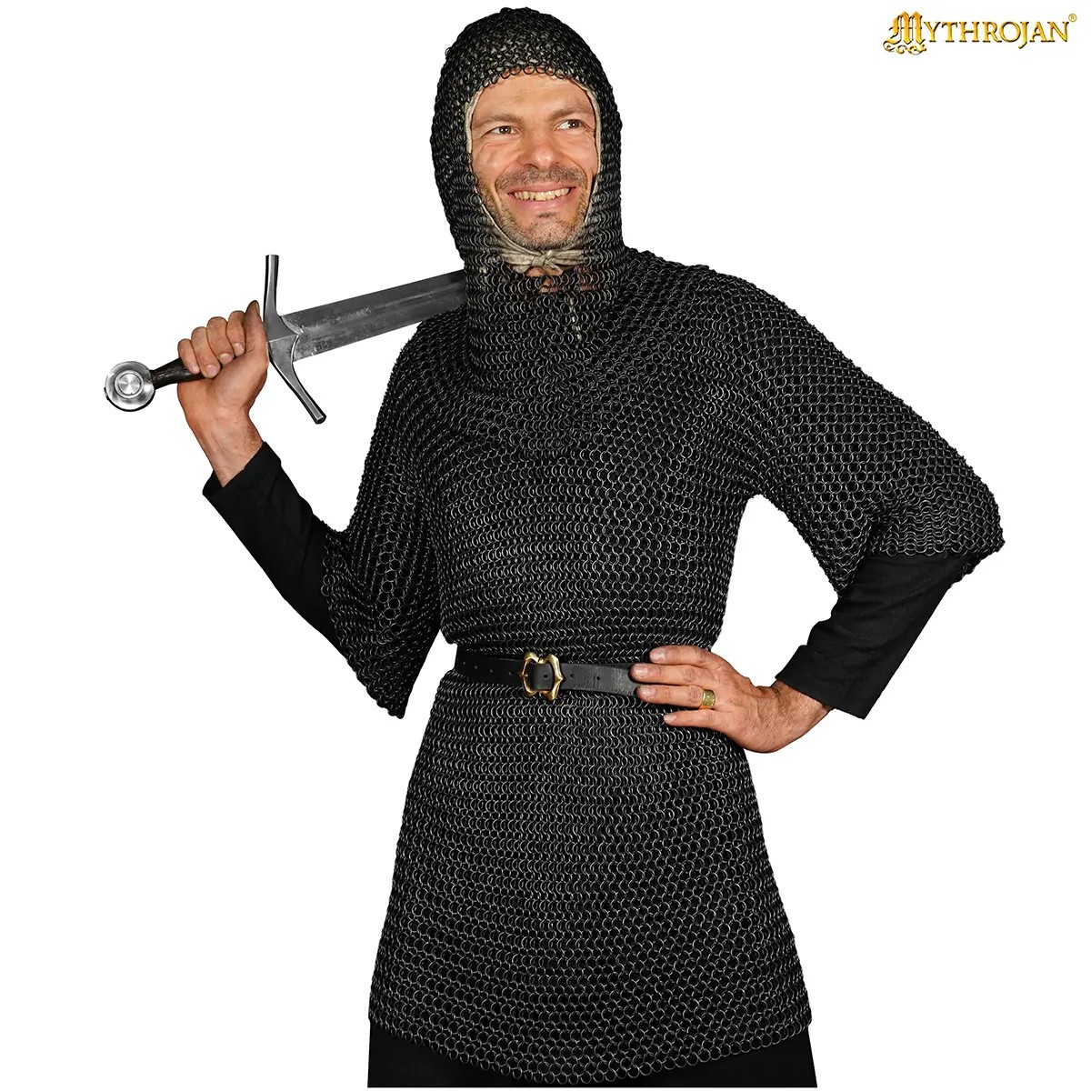 Blackened Mild Steel Chainmail Coif - 16G 10mm Butted Rings - Image 5