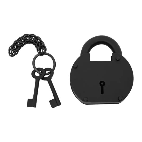 Medieval Black Iron Pirate Padlock with Functional Keys