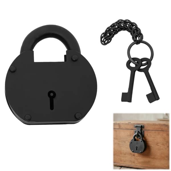 Medieval Black Iron Pirate Padlock with Functional Keys