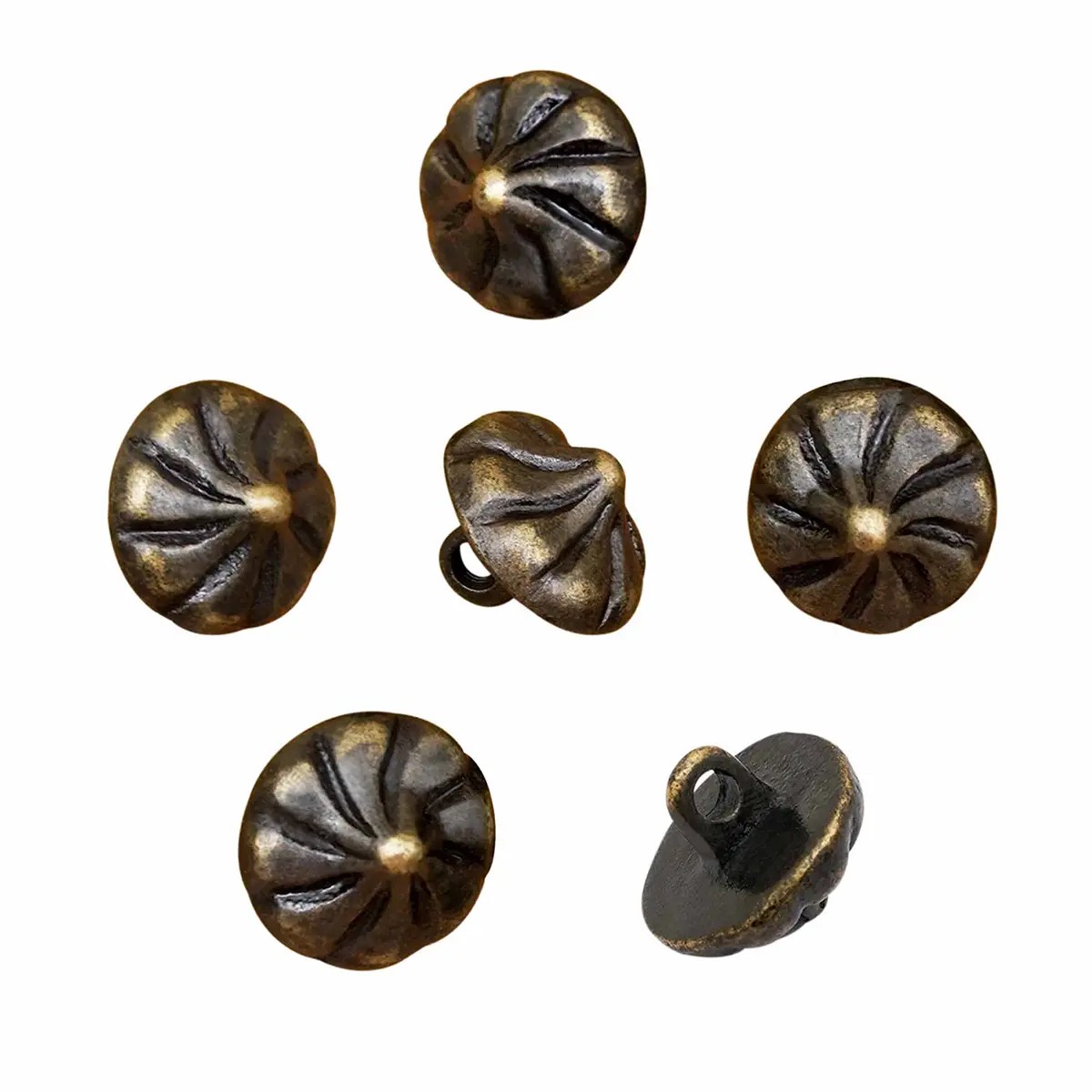 Medieval Conical Brass Buttons: Set of 6 Fasteners