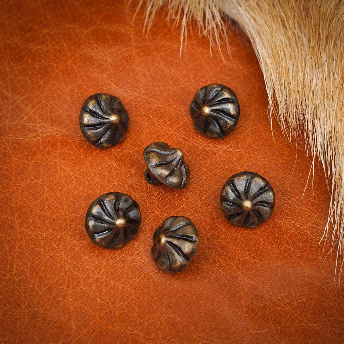 Medieval Conical Brass Buttons: Set of 6 Fasteners