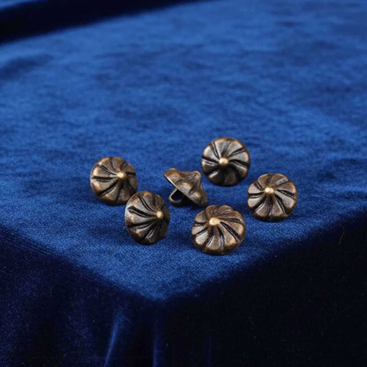 Medieval Conical Brass Buttons: Set of 6 Fasteners