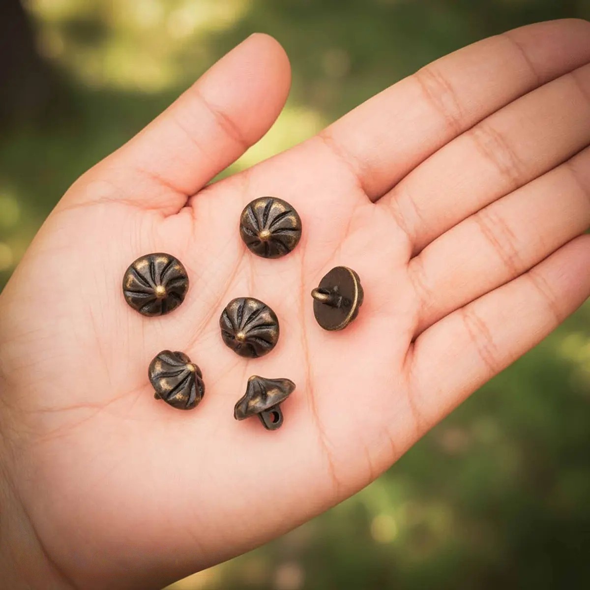 Medieval Conical Brass Buttons: Set of 6 Fasteners