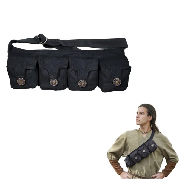 Medieval Cotton Canvas Four-Pouch Belt and Crossbody Bag