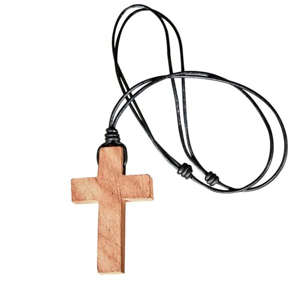 Medieval Crusader Wooden Cross Pendant with Leather Cord
