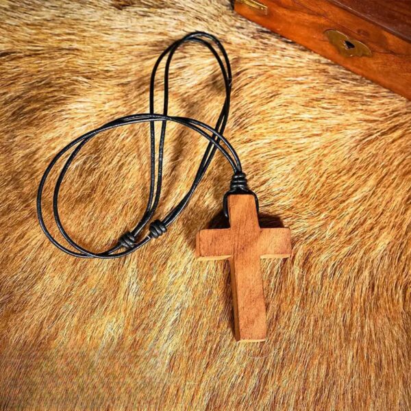 Medieval Crusader Wooden Cross Pendant with Leather Cord