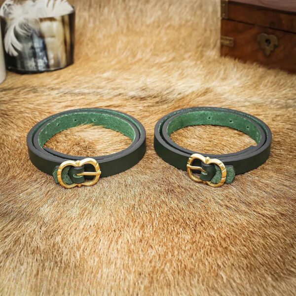 Medieval Green Veg-Tan Leather Leg Garters (Pair)