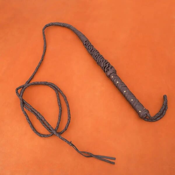 Medieval Hand-Braided Leather Whip with Brass Rivets