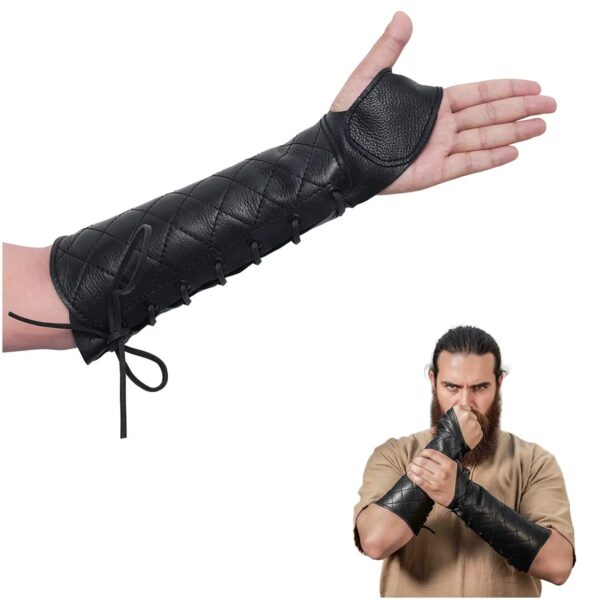 Medieval Leather Archery Bracer with Thumb Guard