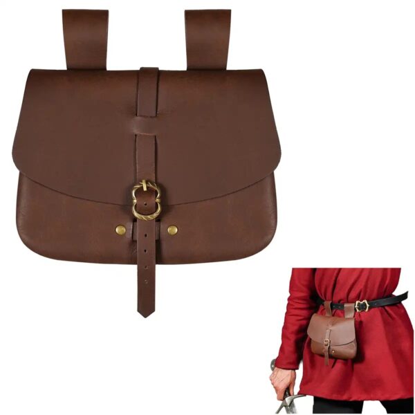 Medieval Leather Belt Pouch with Brass Buckle