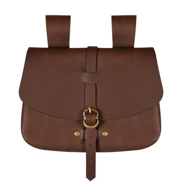 Medieval Leather Belt Pouch with Brass Buckle