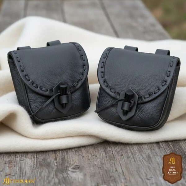 Medieval Leather Belt Pouch with Ox Horn Toggle