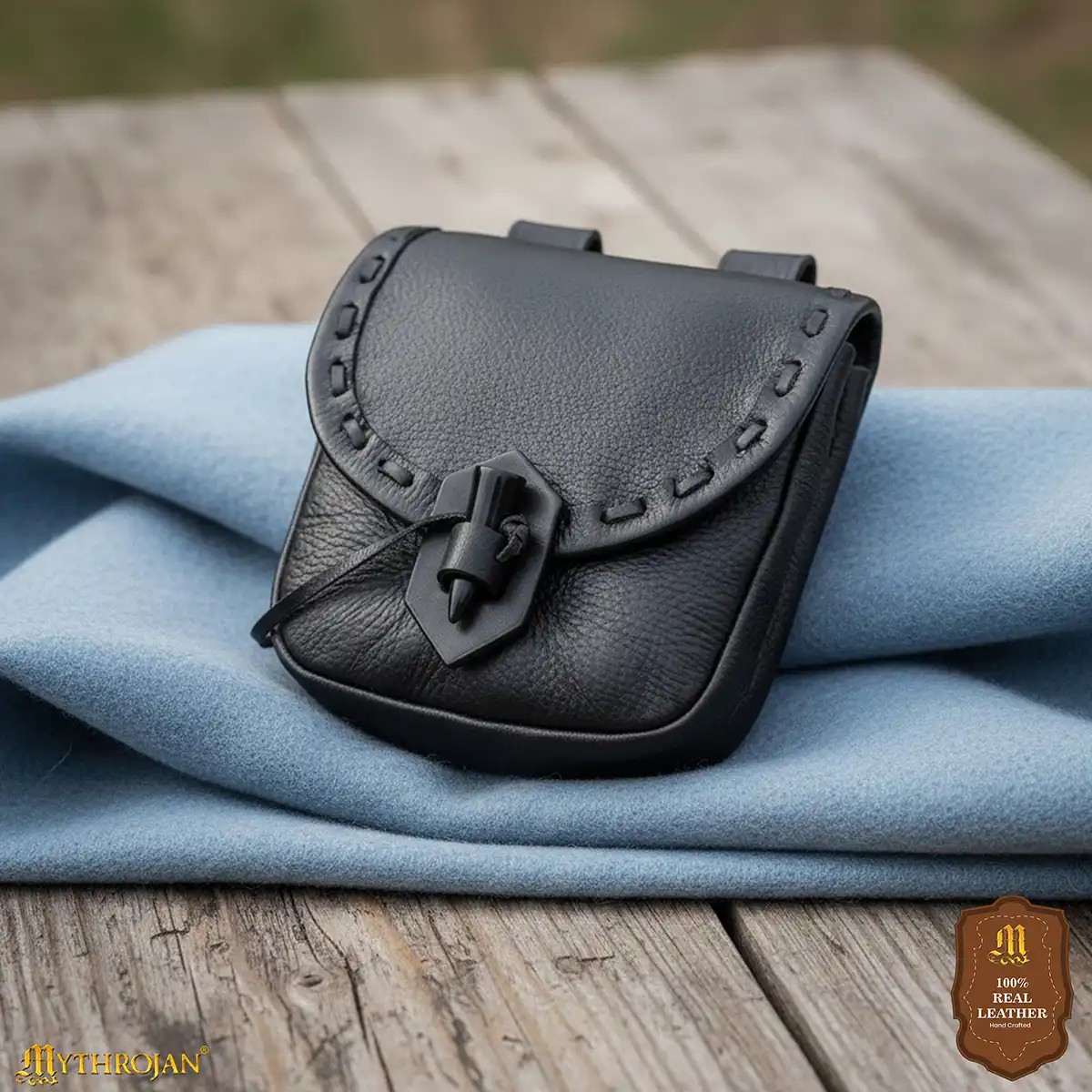 Medieval Leather Belt Pouch with Ox Horn Toggle