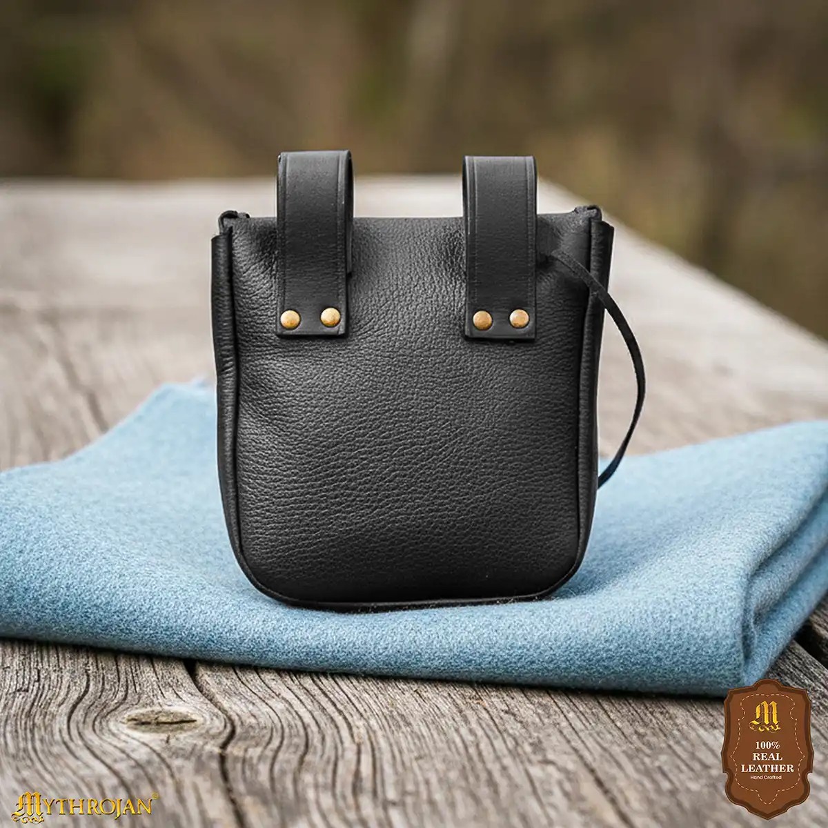 Medieval Leather Belt Pouch with Ox Horn Toggle