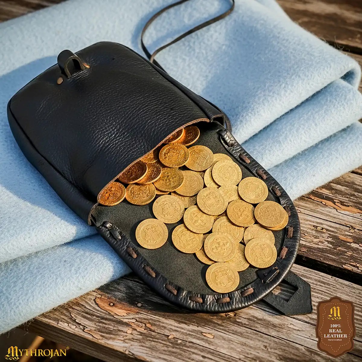 Medieval Leather Belt Pouch with Ox Horn Toggle