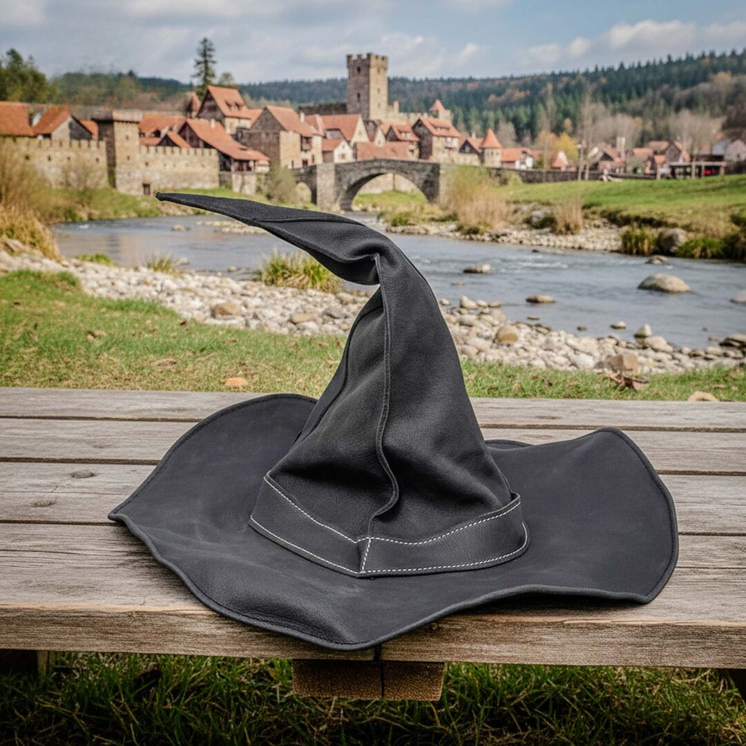 Handcrafted Leather Wizard Hat with Brass Buckle - Image 8
