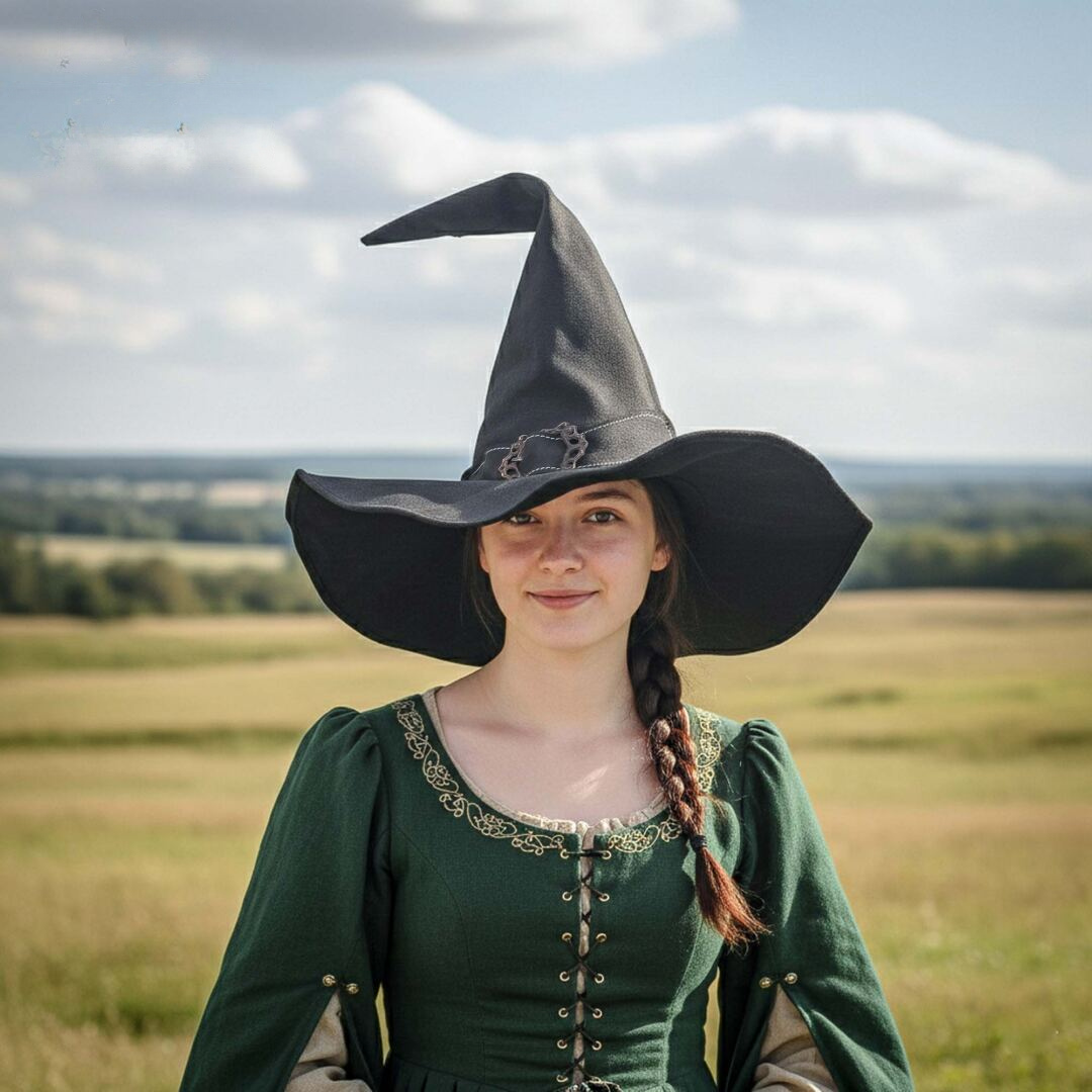 Handcrafted Leather Wizard Hat with Brass Buckle - Image 9