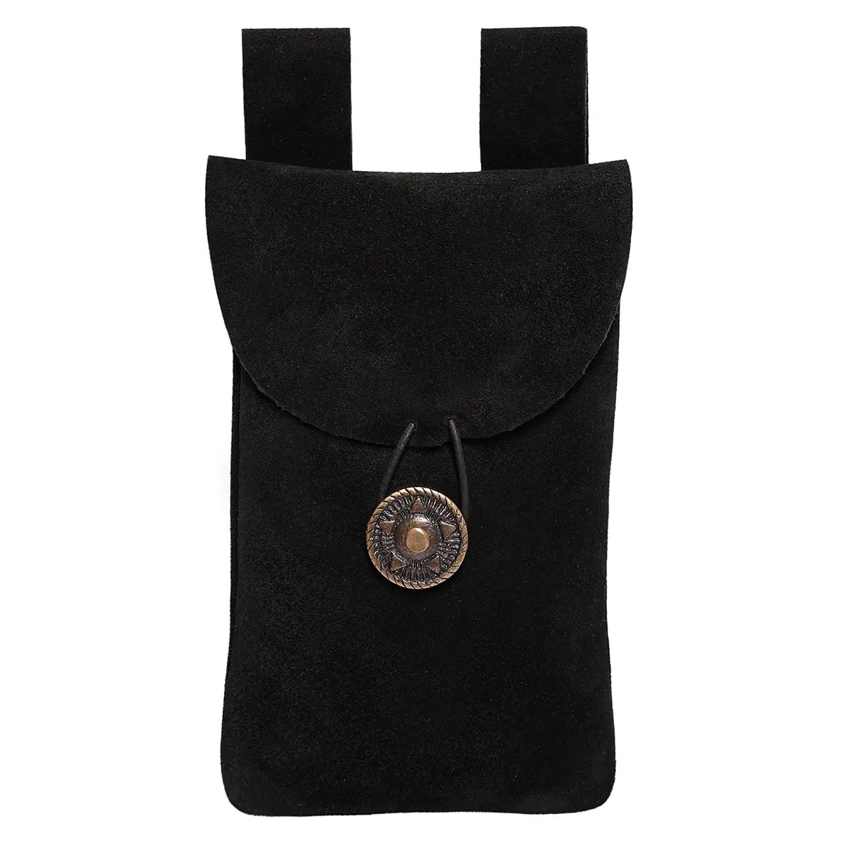 Medieval Suede Leather Belt Pouch with Brass Button