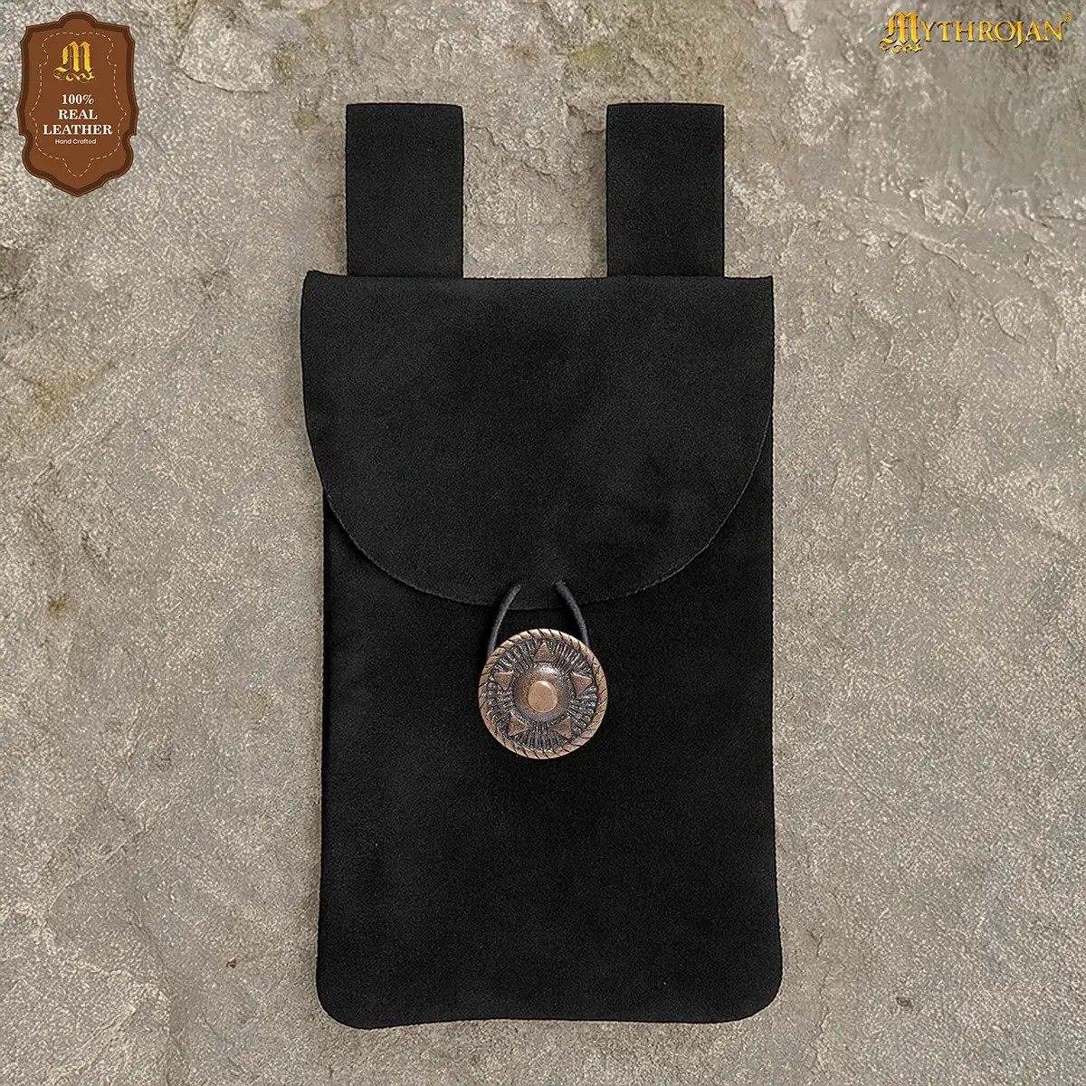 Medieval Suede Leather Belt Pouch with Brass Button