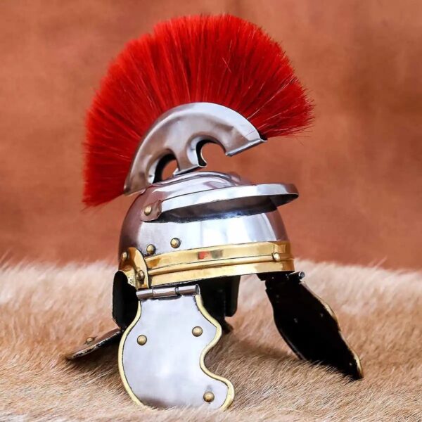 Miniature Roman Centurion Helmet in Steel and Brass with Stand