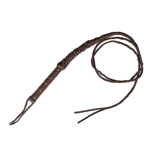Medieval Hand-Braided Leather Whip with Brass Rivets
