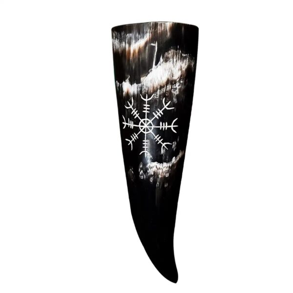Norse Hand-Polished Ox Horn Drinking Vessel with Helm of Awe