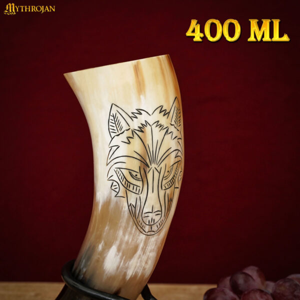 Norse Wolf Drinking Horn with Carrying Bag