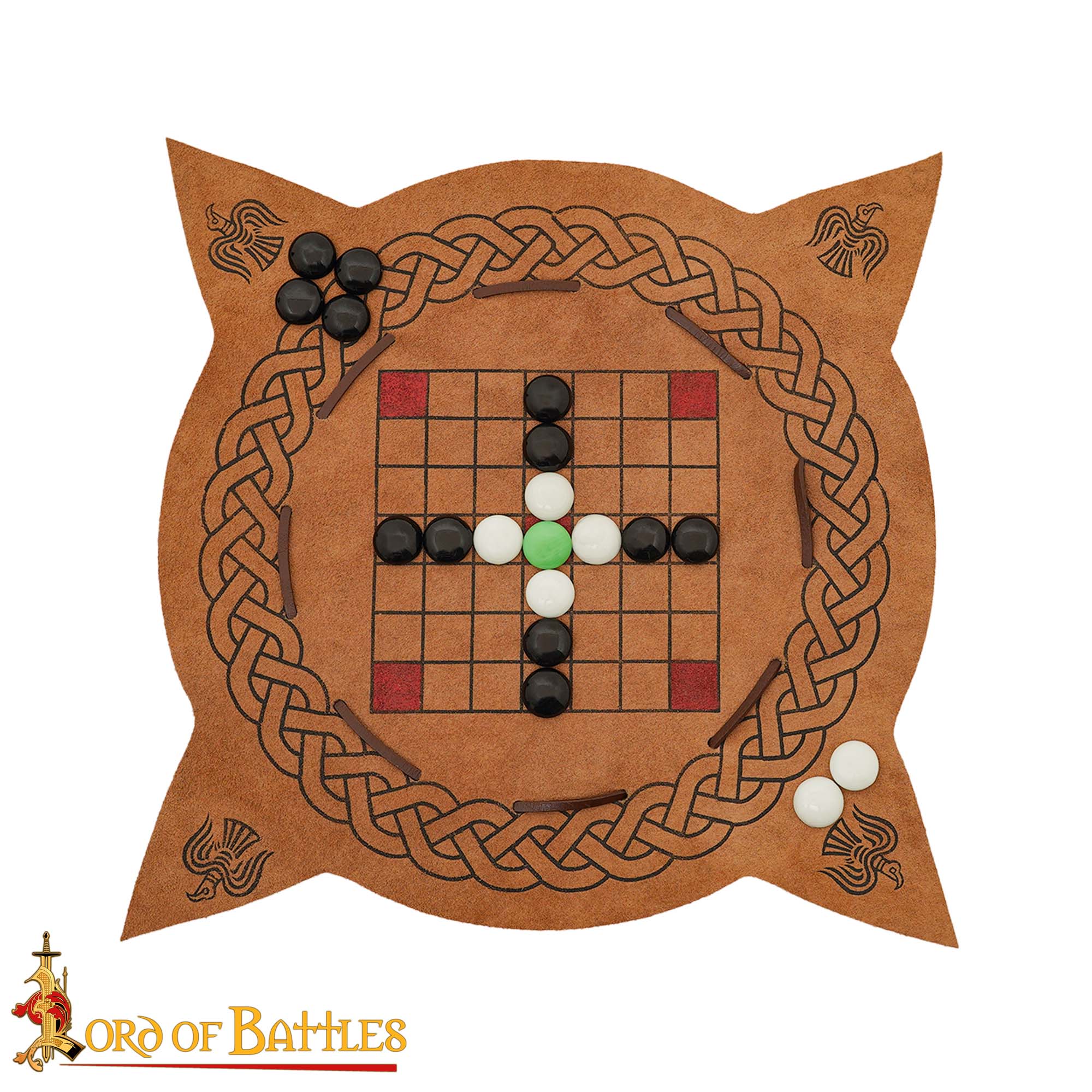 Viking Leather Hnefatafl Board Game with Glass Playing Pieces - Image 3
