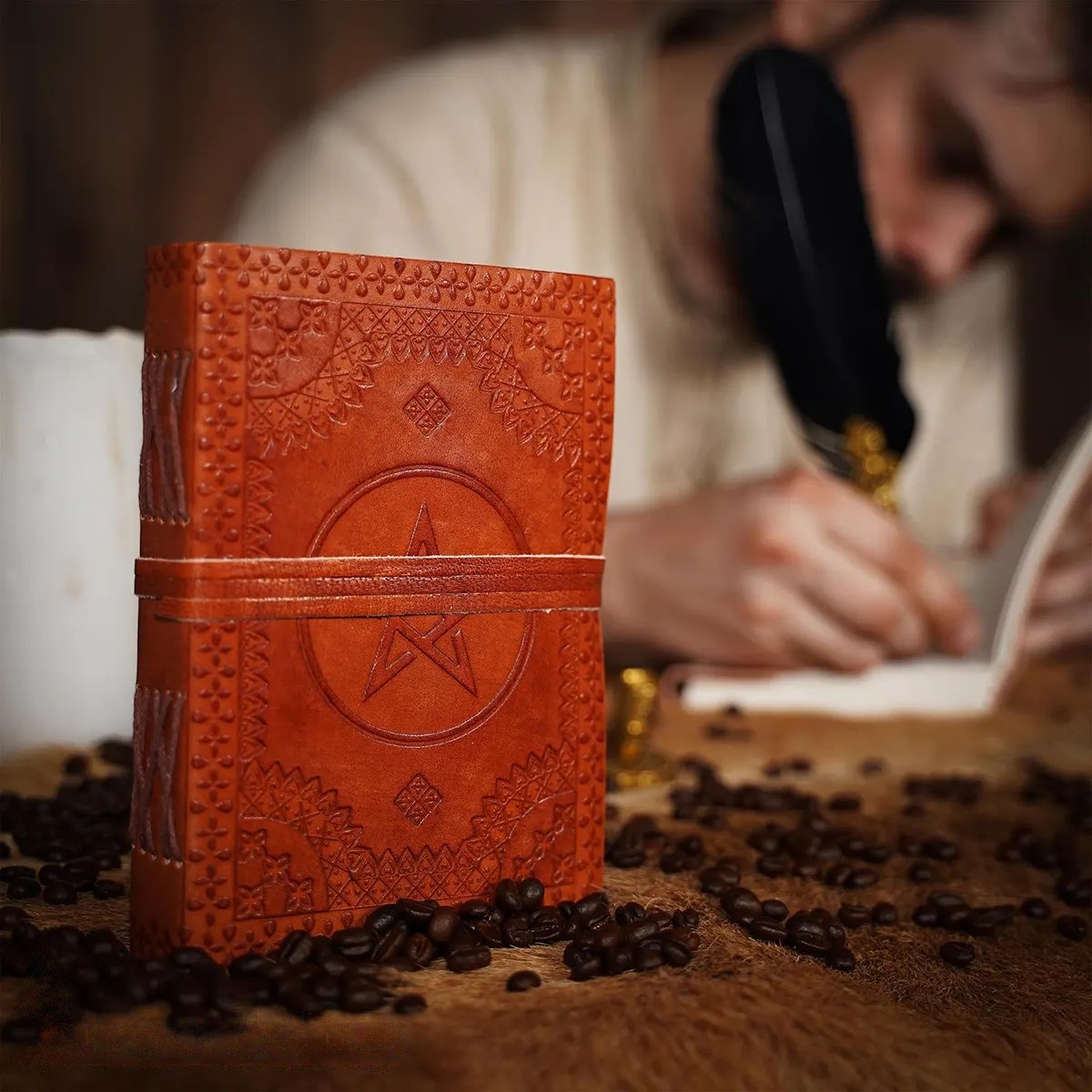 Pentagram Medieval Leather Journal with Handmade Paper