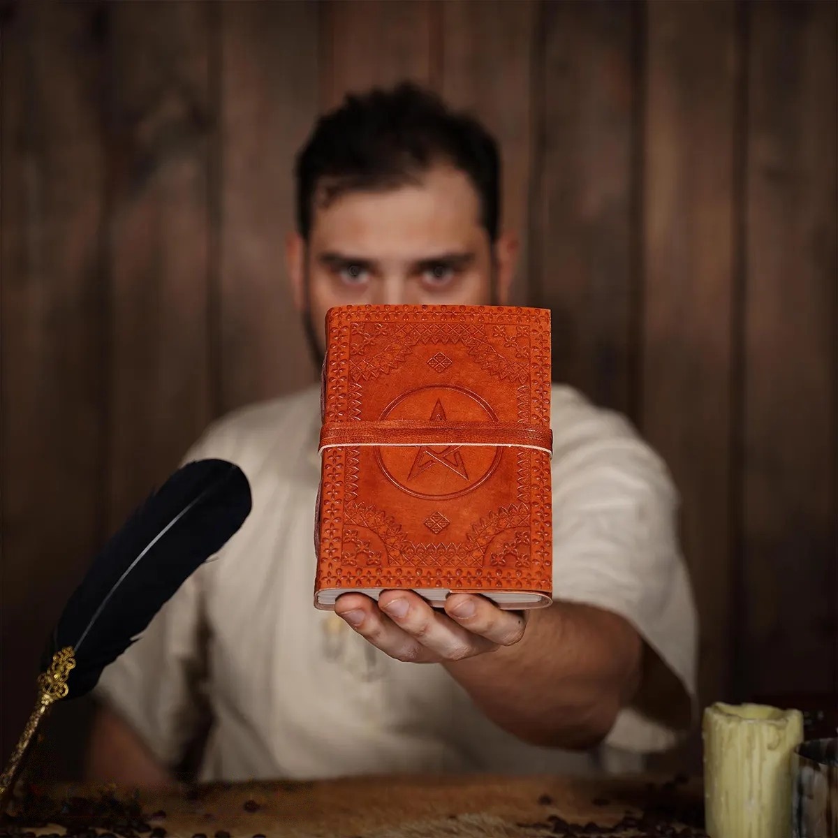 Pentagram Medieval Leather Journal with Handmade Paper