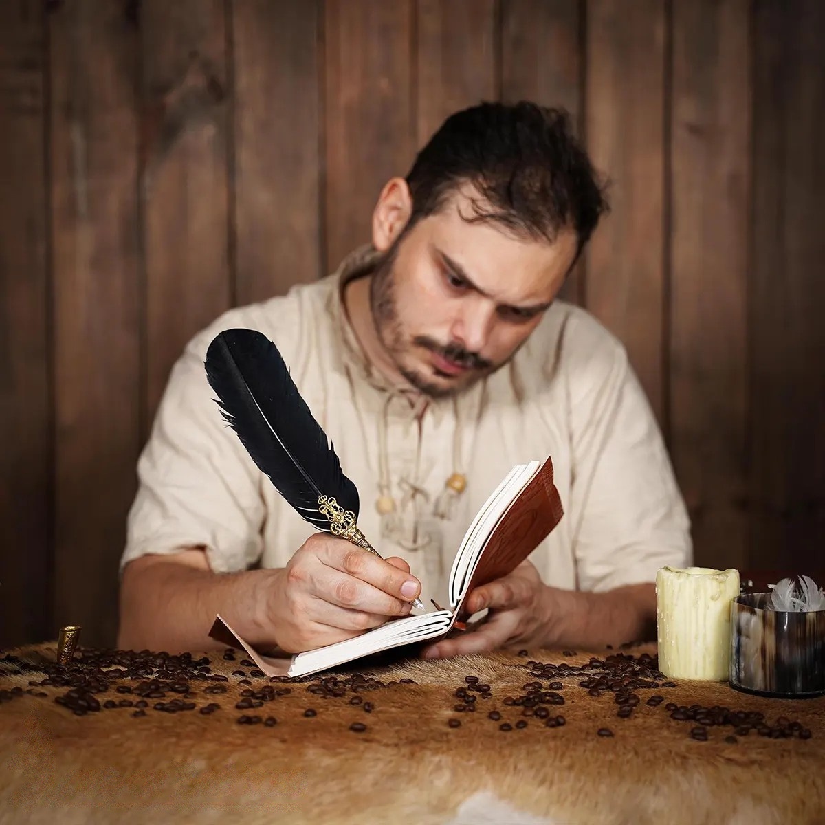 Pentagram Medieval Leather Journal with Handmade Paper